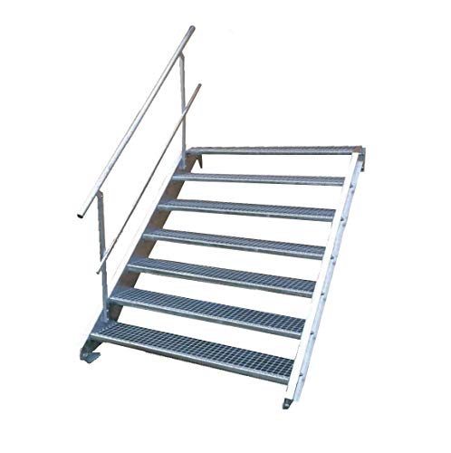 Stahltreppe Industrietreppe Aussentreppe Treppe 7 Stufen-Breite 80cm Variable Geschosshöhe 100-140cm mit einseitigem Geländer von TMM