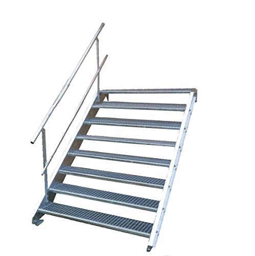 Stahltreppe Industrietreppe Aussentreppe Treppe 8 Stufen-Breite 100cm Variable Geschosshöhe 120-160cm mit einseitigem Geländer von TMM