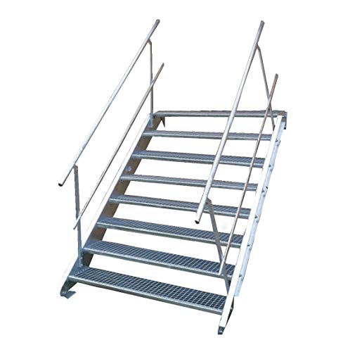 Stahltreppe Industrietreppe Aussentreppe Treppe 8 Stufen-Breite 100cm Variable Geschosshöhe 120-160cm vezinkt mit beidseitigem Geländer von TMM