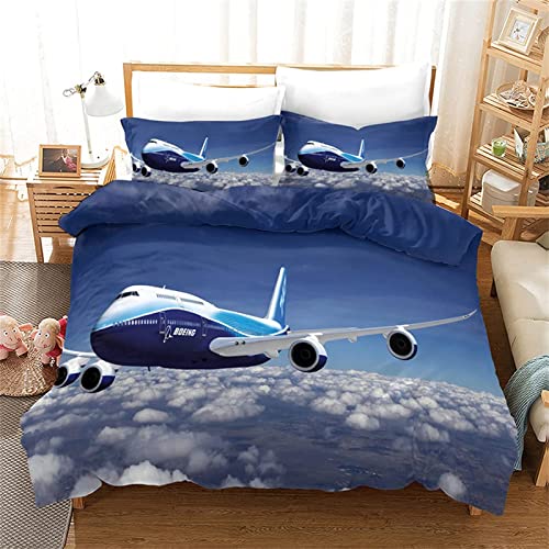 TMMDH Bettwäsche 140x200 Blauer Himmel und weiße Wolken Flugzeug Bettwäsche Set+2 80x80 cm Kissenbezug Reißverschluss,Weich Betten Set Für Jugendliche Kinder Schlafzimmer Dekor von TMMDH