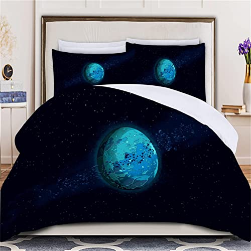 TMMDH Bettwäsche 140x200 Blauer Planet Bettwäsche Set+2 80x80 cm Kissenbezug Reißverschluss,Weich Betten Set Für Jugendliche Kinder Schlafzimmer Dekor von TMMDH