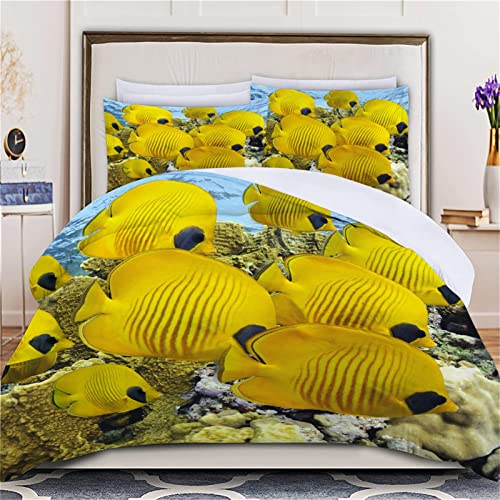 TMMDH Bettwäsche 155x220 gelber Fisch Muster Bettwäsche Set Bequem Atmungsaktiv Hypoallergen bettbezug + 2 Kissenbezug 80x80 cm,Bettwäsche Sets für Einzelbett Jungen Mädchen Kinder von TMMDH