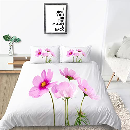 TMMDH Bettwäsche Set Bettbezug 155x200cm Weich Bequem Atmungsaktiv Hypoallergen Mikrofaser Bettbezüge und 2 Kissenbezug, für Teenager-Schlafzimmer-Dekor（Blume von TMMDH