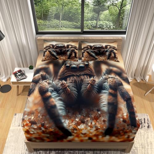 Braun Spannbettlaken 140x200 cm Spinne Boxspringbett Spannbetttuch Weich Matratzenbezug 1 Spannleintuch Tiefe Tasche 30 cm mit 2 KissenbezüGen 80x80cm von TMMDH