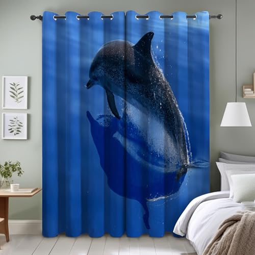 Delphin Blickdichte Gardinen Schlafzimmer Thermovorhang mit öSen 2er Set H 225 X B 140 cm Tiere VerdunklungsvorhäNge Schallschutz Vorhang Delphin Blickdichte Gardinen Schlafzimmer Thermovorhang mit öSen 2er Set H 225 X B 140 cm Tiere VerdunklungsvorhäNge Schallschutz Vorhang von TMMDH