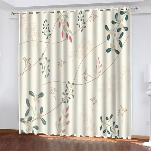 Gardinen Anlage Verdunklungsvorhänge mit Ösen Thermo Vorhang Kälteschutz, Blattdruck Blickdichte Gardinen Schlafzimmer Blackout Vorhang Wärmeisolierend 245x140 cm(HöhexBreite), 2er Set von TMMDH