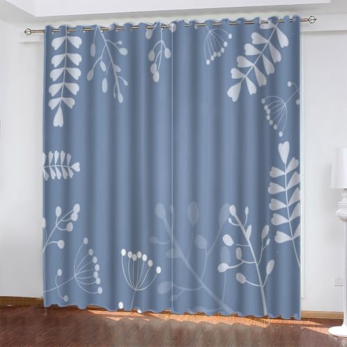 Gardinen Blau Verdunklungsvorhänge mit Ösen Thermo Vorhang Kälteschutz, Blatt Blickdichte Schlafzimmer Curtains Blackout Vorhang Wärmeisolierend 183x168 cm(HöhexBreite), 2er Set von TMMDH