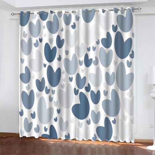 Gardinen Blau Verdunklungsvorhänge mit Ösen Thermo Vorhang Kälteschutz, Herz-Druck Blickdichte Schlafzimmer Curtains Blackout Vorhang Wärmeisolierend 270x140 cm(HöhexBreite), 2er Set von TMMDH
