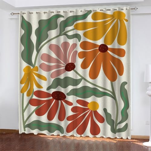 Gardinen Bohemien Verdunklungsvorhänge mit Ösen Thermo Vorhang Kälteschutz, Blumen Blickdichte Gardinen Schlafzimmer Blackout Vorhang Wärmeisolierend 180x140 cm(HöhexBreite), 2er Set von TMMDH