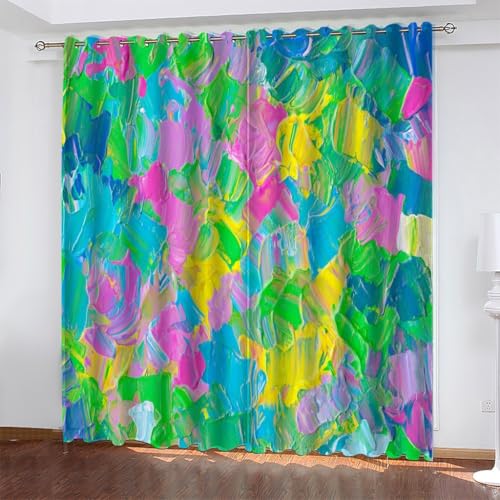 Gardinen GrüN Verdunklungsvorhänge mit Ösen Thermo Vorhang Kälteschutz, Graffiti Blickdichte Gardinen Schlafzimmer Curtains Blackout Vorhang 214x168 cm(HöhexBreite), 2er Set von TMMDH