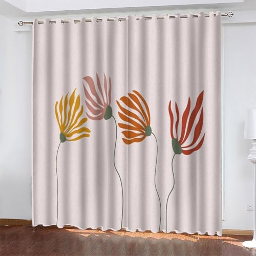 Gardinen Hellrosa Verdunklungsvorhänge mit Ösen Thermo Vorhang Kälteschutz, Cartoon-Blumen Blickdichte Gardinen Schlafzimmer Curtains Wärmeisolierend 138x140 cm(HöhexBreite), 2er Set von TMMDH