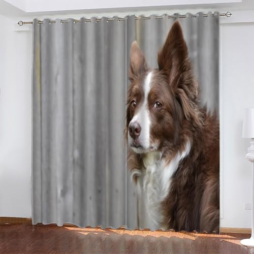 Gardinen Hund Verdunklungsvorhänge mit Ösen Thermo Vorhang Kälteschutz, Haustier Blickdichte Gardinen Schlafzimmer Blackout Vorhang Wärmeisolierend 180x140 cm(HöhexBreite), 2er Set von TMMDH