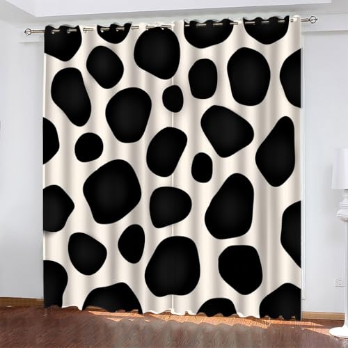 Gardinen Schwarz Und Weiß Verdunklungsvorhänge mit Ösen Thermo Vorhang Kälteschutz, Kuh-Druck Blickdichte Schlafzimmer Curtains Blackout Vorhang Wärmeisolierend 270x140 cm(HöhexBreite), 2er Set von TMMDH