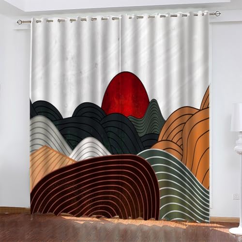 Gardinen Welligkeit Verdunklungsvorhänge mit Ösen Thermo Vorhang Kälteschutz, Rote Sonne Blickdichte Schlafzimmer Curtains Blackout Vorhang Wärmeisolierend 210x140 cm(HöhexBreite), 2er Set von TMMDH