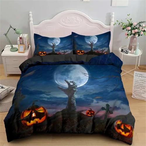 TMMDH Bettwäsche 135x200 Halloween Muster Weich Bequem Atmungsaktiv Hypoallergen 3D Sommerbettwäsche Bettwäsche Set + 1 Kissenbezug 80x80 cm,Geeignet für Jungen Mädchen Kinder von TMMDH