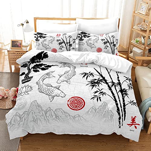 TMMDH Bettwäsche Set Karpfen Bettbezug 200x220 cm weich bequem atmungsaktiv Hypoallergen Mikrofaser Bettbezüge Und 2 Kissenbezug,Geeignet für Adults and Children von TMMDH