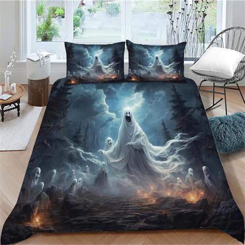 TMMDH Grusel Halloween Bettdecken Set | Mikrofaser | Reißverschluss | 155x220 cm für Teenager von TMMDH