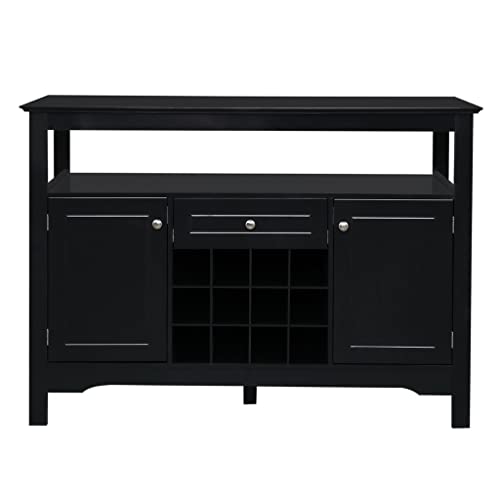 TMMLIJIPL Buffet-Server-Anrichtenschrank mit Weinaufbewahrung mit 2 Türen, 1 Schublade mit Weinregal, Sideboard, Eingang, Schwarz (Farbe: A, Größe: 117 x 41 x 82,5 cm) von TMMLIJIPL