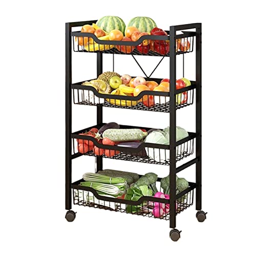 TMMLIJIPL Edelstahlwagen Küche Gemüsekorb Rack Bodenmontierter mehrschichtiger Wagen für Obst- und Gemüseaufbewahrungsregal Küchenregale (Farbe: 4-lagig) (3 Ebenen) von TMMLIJIPL
