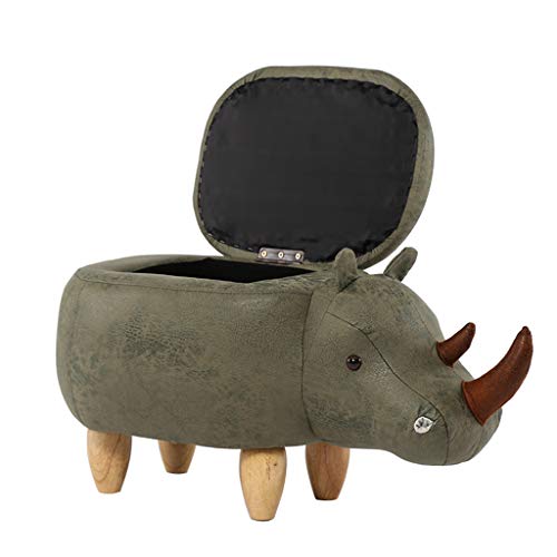 TMMLIJIPL Gepolsterter Sitzhocker mit Stauraum, Ottomane, Fußstütze, Hocker, kreativer Nashorn, Fußhocker, Massivholz, Schuhe, Bank, Sofa, Ottomane, Aufbewahrungshocker (Farbe: Braun) (Grün) von TMMLIJIPL