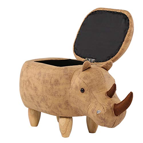 TMMLIJIPL Gepolsterter Sitzhocker mit Stauraum, Ottomane, Fußstütze, Hocker, kreativer Nashorn, Fußhocker, Massivholz, Schuhe, Bank, Sofa, Ottomane, Aufbewahrungshocker (Farbe: Braun) (Khaki) von TMMLIJIPL