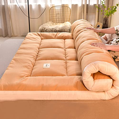 TMMLIJIPL Japanische Quilt-Matratze, einfarbig, japanische Bodenmatratze, Tatami-Matte, aufrollbare Camping-Matratze, tragbares Boden-Gästebett, Bodenliege (Kamelfarben (120 x 200 cm) von TMMLIJIPL