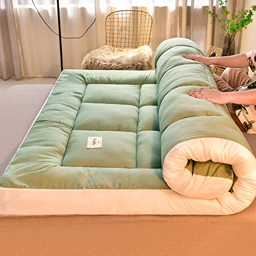 TMMLIJIPL Japanische Quilt-Matratze, einfarbig, japanische Bodenmatratze, Tatami-Matte, aufrollbare Camping-Matratze, tragbares Boden-Gästebett, Bodenliege (grünes Kingsize-Bett (180 x 200 cm) von TMMLIJIPL