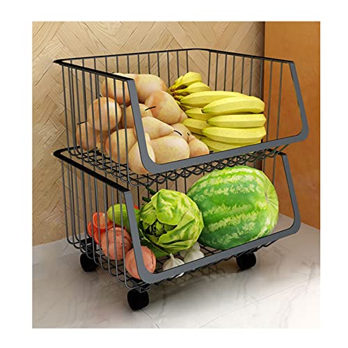 TMMLIJIPL Mobiler Küchenwagen mit Rollen, Gemüsekorb, Regal, vom Boden bis zur Decke, mehrschichtiger Aufbewahrungskorb für Gemüse und Obst, Küchenregale (Farbe: 4-lagig) (2 Ebenen) von TMMLIJIPL