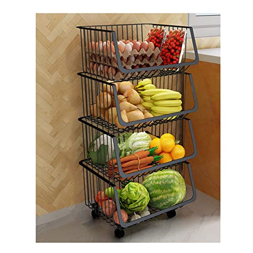 TMMLIJIPL Mobiler Küchenwagen mit Rollen, Gemüsekorb, Regal, vom Boden bis zur Decke, mehrschichtiger Aufbewahrungskorb für Gemüse und Obst, Küchenregale (Farbe: 4-lagig) (4 Ebenen) von TMMLIJIPL