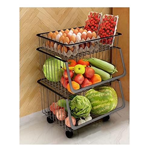 TMMLIJIPL Mobiler Küchenwagen mit Rollen, Gemüsekorb, Regal, vom Boden bis zur Decke, mehrschichtiger Aufbewahrungskorb für Gemüse und Obst, Küchenregale (Farbe: 4-lagig) (A 3-lagig) von TMMLIJIPL