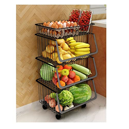 TMMLIJIPL Mobiler Küchenwagen mit Rollen, Gemüsekorb, Regal, vom Boden bis zur Decke, mehrschichtiger Aufbewahrungskorb für Gemüse und Obst, Küchenregale (Farbe: 4-lagig) (A 4-lagig) von TMMLIJIPL