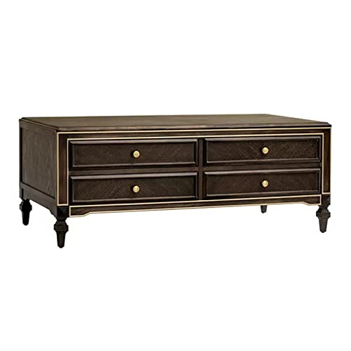 TMMLIJIPL Rechteckiger Couchtisch, 127 cm, luxuriöser Couchtisch aus Massivholz, mit 4 Schubladen, moderner Wohnzimmertisch, Dunkelbraun von TMMLIJIPL