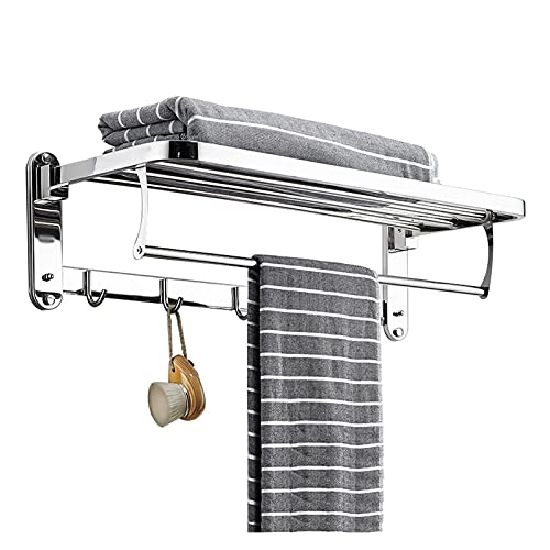 TMMLIJIPL Schwebende Regale, 59,4 cm, faltbar, Wandmontage, doppelter Handtuchhalter, 304 Edelstahl, poliert, 5 Haken, Handtuchregal, einfach zu installieren, für Badezimmer-Aufbewahrung von TMMLIJIPL