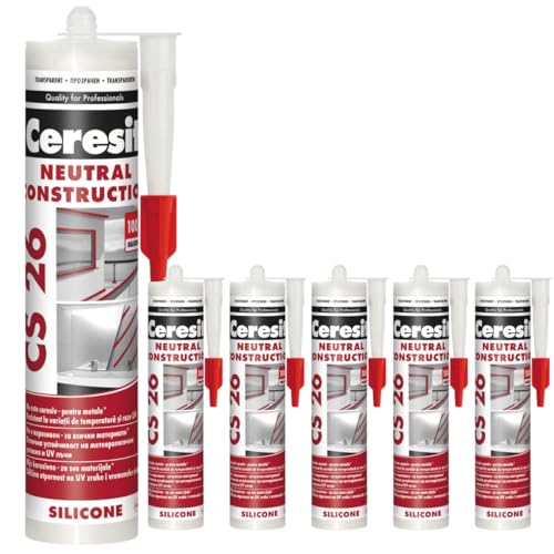 Neutral Silikon Transparent Für Innen und Außen - Dichtstoff für Fassaden und Fensteranwendungen- Neutralvernetztendes SIlikon für Fenster und Türen - Präzisionsdichtstoff (6 x 300ml) von TMPpro