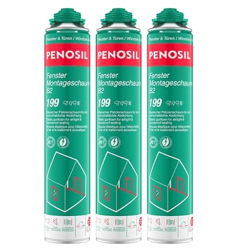 PENOSIL Fenster Montageschaum B2-199 | PU-Schaum für Fenster & Türen | Geringer Aushärtungsdruck, Elastisch, Luftdicht, Schall- & Wärmedämmend | 1K Pistolenschaum (3 x 750ml) von TMPpro