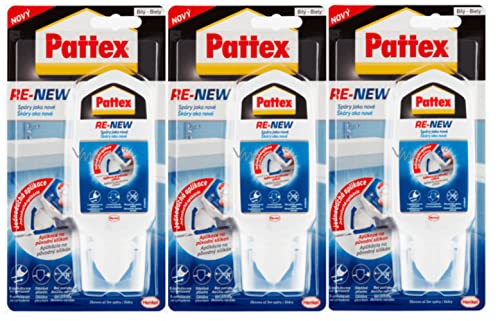 Pattex Perfektes Bad Neue Fuge, Silikon Dichtmasse für neue Fugen, Sanitärsilikon für Küche und Bad, einfache Erneuerung von Fugen in nur einem Schritt zum Schutz vor Schimmel, weiß 3 x 80ml von TMPpro