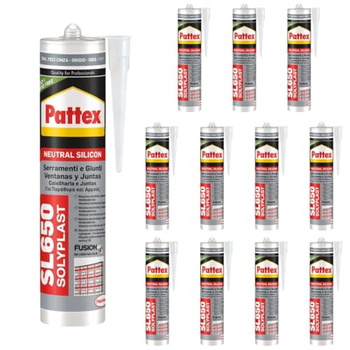 Pattex Solyplast SL650 Silikon für Fenster & Dehnungsfugen - Professionelle Abdichtung & Flexibilität für optimale Fenster- und Fugenversiegelung Grau, 12x 300ml von TMPpro