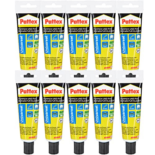 Pattex Teppich und PVC Kleber, verkleben und reparieren von Bodenbelägen, gebrauchsfertig, für den Innenbereich, sehr schnelle Anfangshaftung, Lösemittelfrei, weiß, 10x 65g von TMPpro