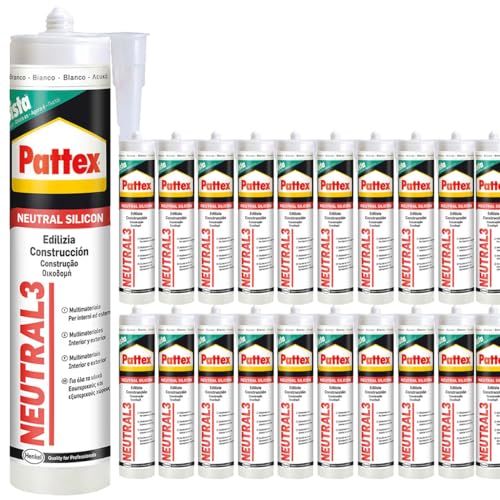 TMP PRO Pattex Konstruktions und Bauklebstoff Kleber und Dichtstoff in der Farbe Weiß - Neutralsilikon (25 x 280ml) von TMPpro