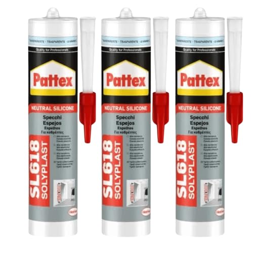 TMP PRO Pattex Solyplast Spiegelkleber SL618 Kleber für Glas und Spiegel in der Farbe Transparent - Neutralsilikon (3 x 300ml) von TMPpro