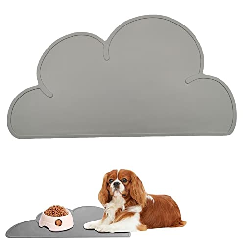 Napfunterlage Hund Katzen,Silikon Hundenapf Unterlage,Futtermatte Katzen Hund,Wasserdicht,Katzennapf Unterlage,Wolkenform,Grau,48x27CM von TMRBBesty