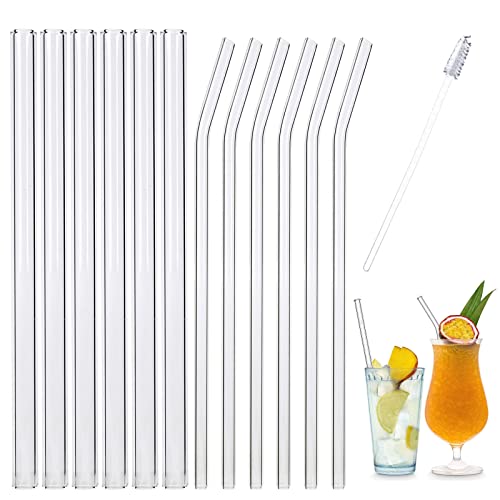 Glasstrohhalme,Wiederverwendbaren Glasstrohhalmen,Glas Smoothie Strohhalme,6 Lange gerade und 6 gebogene Glasstrohhalme mit 1 Reinigungsbürste,Trinkhalme für Smoothies,Milchshakes(12PCS) von TMRBBesty