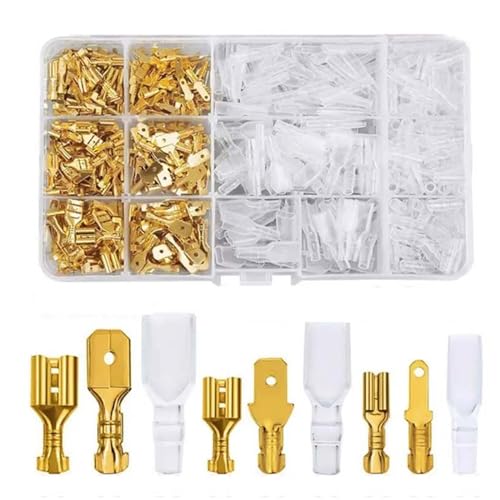 Kabelschuhe Set,Flachstecker Set,Flachsteckhülsen Set,Kabelschuhe zum Crimpen,270 Stück für Motorräder,Automobile und Elektrowerkzeuge - 2,8 mm 4,8 mm 6,3 mm Stecker und Buchsen von TMRBBesty