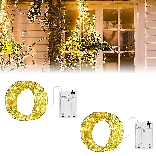 Kupferdraht Lichterkette, LED Kupferdraht Lichterkette,Lichterkette Kupferdraht Strom,Ideal für Weihnachtsdeko Innen Außen Weihnachten Party Usw(5 Meter 50 Lichter warmes gelbes Licht) 2 Stück von TMRBBesty