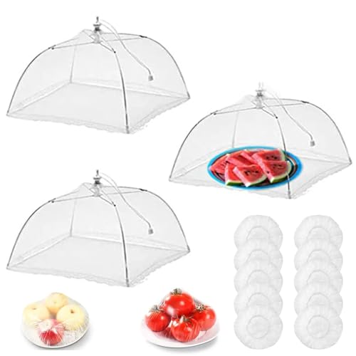 Mesh-Material Fliegenhaube,Faltbare Kuchenabdeckung,Faltbar Abdeckhauben für Lebensmittel,Faltbare Abdeckhaube,Mit 10 Frischhaltefolie,Verhindern Sie den Eintritt von Mücken,3 pcs von TMRBBesty