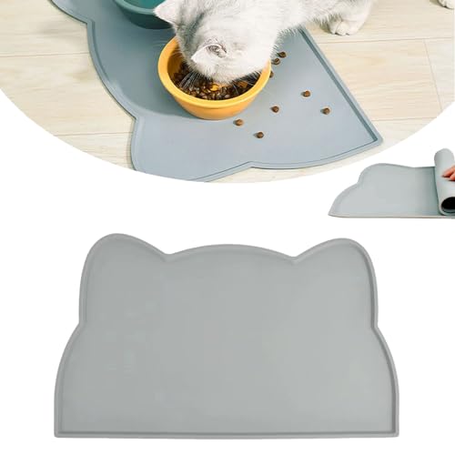 Napfunterlage,Silikon Hundenapf Matte,Napfunterlage für Kleine Hunde und Katze,Unterlage für Katzennapf,Wasserdicht und rutschproof,44 x 24cm,Grau von TMRBBesty
