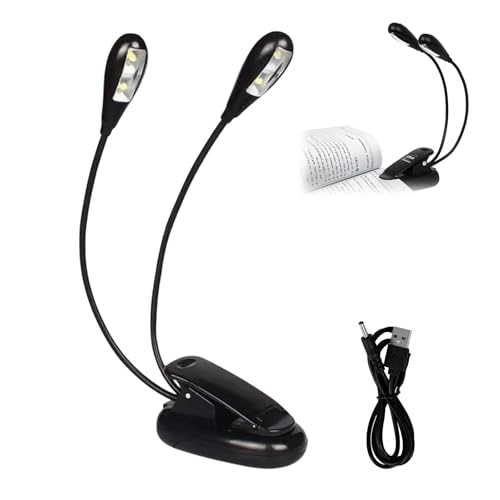 Notenständer LED-Licht,LED Notenpultleuchte,Einstellbar Doppelkopf Clip,Leselampe Buch Klemme,4 led-Licht mit USB-Kabel Lampe,Einstellbare Helligkeit 2 Gänge,Keine Batterie enthalten von TMRBBesty