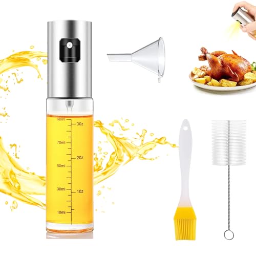 TMRBBesty Öl Sprühflasche,Öl Sprayer,Ölsprüher,100ml Ölsprüher Flasche,Ölsprüher zum Kochen,Mit Trichter, Ölbürste und Reinigungsbürste,Geeignet für Grill,Heißluftfritteuse,Backofen von TMRBBesty