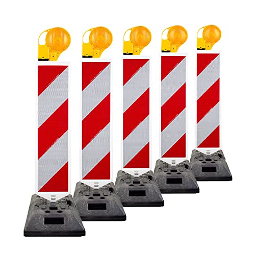 TMS PRO SHOP BIGPACK 5 x Leitbaken-Set K1-Fuß & Leuchte, StVO/RSA, re/linksw., 2-seitig, RA2, Art.-Nr. 071 330-22, 111242-1, 070 293-1 | Warnbake | Leitbake | Sicherheitsbake von TMS Pro Shop