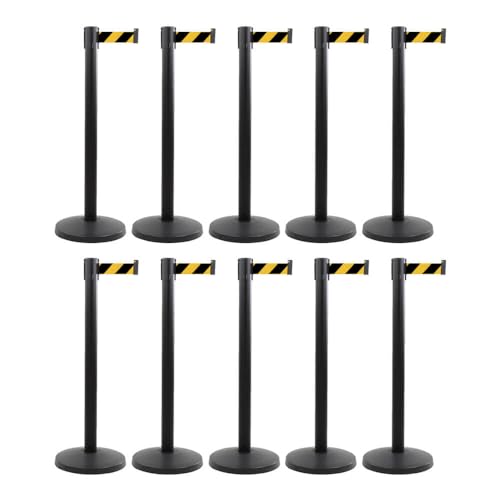 BIGPACK ALLROUNDLINE Gurtpfosten schwarz, 4 Meter Gurt in Gelb/Schwarz, 10 Stück, Art.-Nr. ALA 10/17-4.0 | Gurtpfosten | Gurtständer | Personenleitsystem von TMS Pro Shop